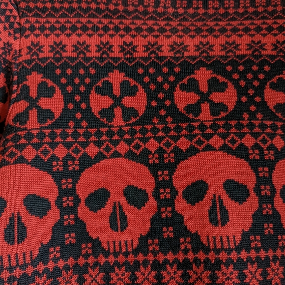 Red button up skull cardigan, Small - Picture 3 of 8